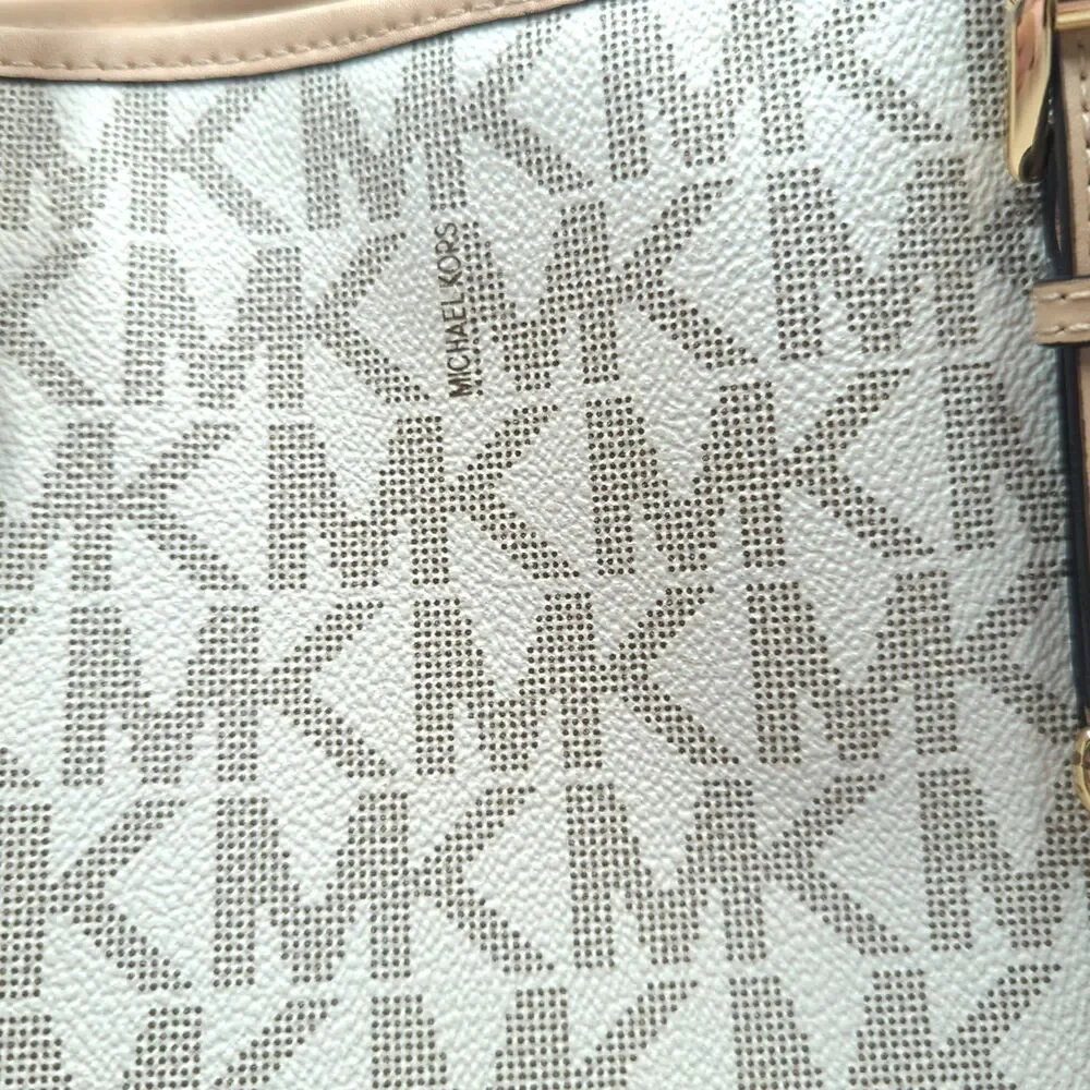 Michael Kors Jet Set Travel East West Monogram Tote Bag Purse Vanilla - Picture 6 of 16